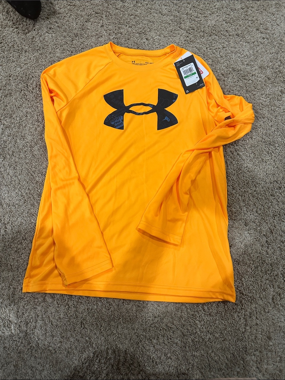 Under Armour Orange Long Sleeve Kids' Performance Tee with Black Logo